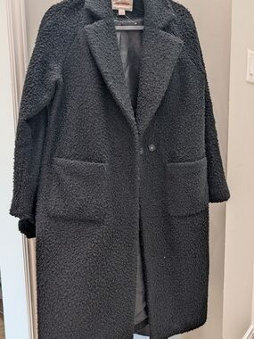 Joe Fresh Black Teddy Coat - Women's Long Plush Overcoat